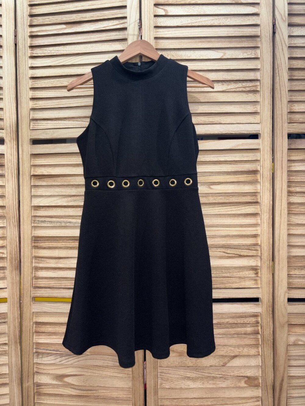 Romeo & Juliet Couture Black Mini Dress Gold Eyelet Cutout Accents Size M